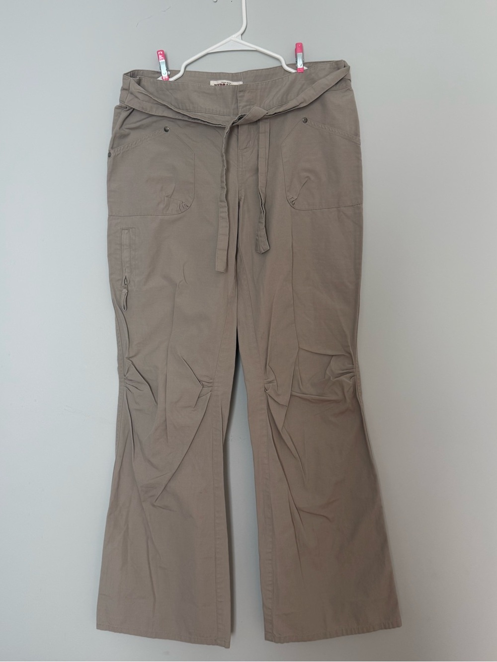 Hydraulic Taupe Drawstring Boot-Cut Vintage Utility Pants